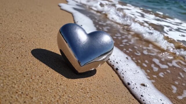 cardiac form fabricated from metallic material rests upon the littoral zone