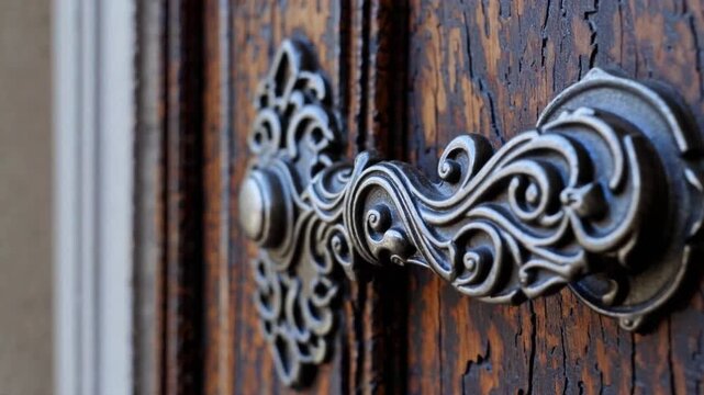 aged mechanism for opening and closing entrances, constructed from metallic material, possibly relating to adornment