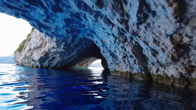 illuminated marine cavern known for its striking cerulean appearance located on small island