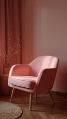Obraz premium Minimalist pastel armchair painted delicately glowing faintly in muted hues within cozy interior background