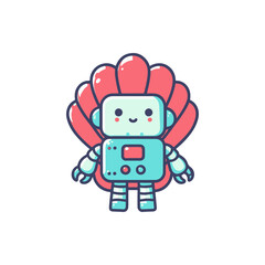 Obraz premium A cheerful robot character with a colorful shell background, designed for children's media use