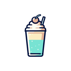 A colorful frozen beverage topped with whipped cream and a cherry, set against a plain background