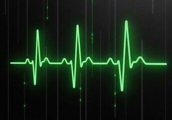 Vibrant green heartbeat ekg monitor line graphic represents vital signs and medical health