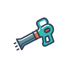 A colorful illustration of a spray gun used for painting, set against a plain white background