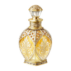 Ornate golden vintage perfume bottle watercolor isolated on a transparent background image