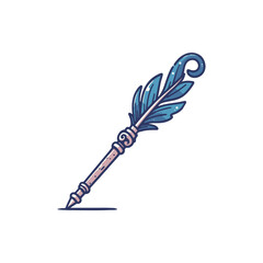 A beautifully illustrated quill pen with vibrant feathers resting on a flat surface, symbolizing creativity