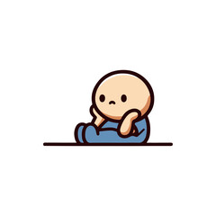 A cartoon character sitting pensively on the ground, with a simple background emphasizing solitude