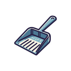 A detailed illustration of a blue scoop with a handle, set against a plain white background, ideal for cleaning