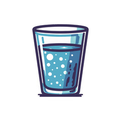A clear glass filled with sparkling blue water, set against a simple white background