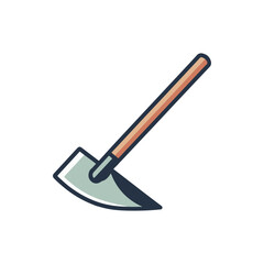 A close-up view of a traditional hand tool, showcasing its curved blade and wooden handle against a plain background