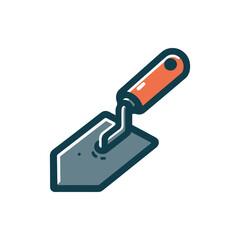 A close-up view of a trowel with a bright handle, used for smoothing surfaces in construction