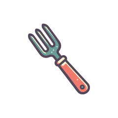 A colorful garden fork resting on a white background, ideal for gardening and outdoor activities