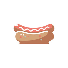 A colorful illustration of a delicious hot dog with toppings, set against a plain background