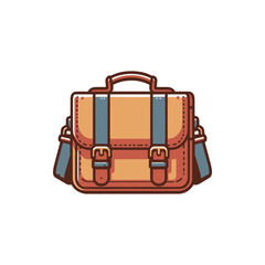 A stylish brown leather messenger bag with blue straps, set against a clean white background