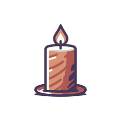 A decorative candle on a plate, glowing softly, set against a minimalist background