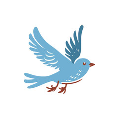 A vibrant blue bird in mid-flight against a plain background, symbolizing freedom and nature