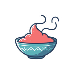 A vibrant bowl of steaming pink dessert sits on a white background, evoking a sense of warmth and indulgence