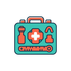 A vibrant first aid kit featuring essential medical supplies on a clean background