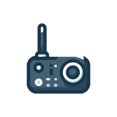 A modern remote control with sleek design and antenna, set against a minimalistic background