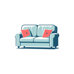 A modern, stylish couch with decorative pillows in a minimalist living room setting