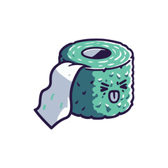 A playful cartoon sushi roll with a tongue sticking out, set against a plain background, ideal for food-related themes