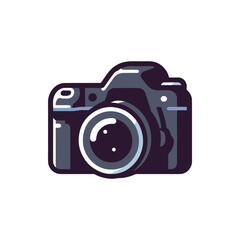 A sleek black camera capturing moments in a vibrant outdoor setting with nature