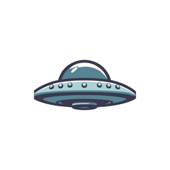 A sleek, futuristic UFO hovering above a serene landscape with mountains in the background