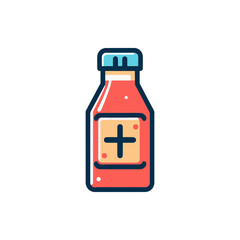 A vibrant ketchup bottle with a plus sign label, set against a clean white background, ideal for food-related content
