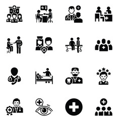Medical support icon, clinic icon, treatment icons.