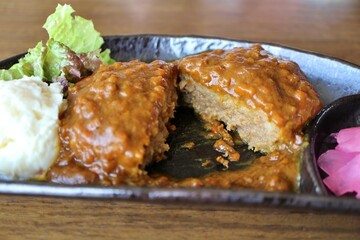 Hamburg steak with curry sauce in Tokyo, Japan