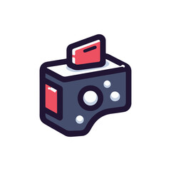 A stylized camera with a memory card inserted, set against a minimalist background, ideal for photography themes