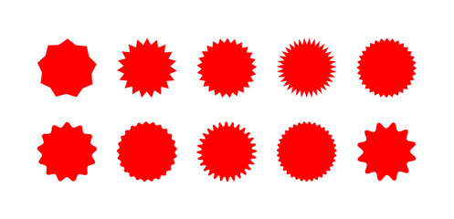 Starburst sticker set. Collection of sunburst badges, deal tags, price tag or quality seal with wavy edge. Flat design vector elemens.
