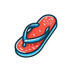 A vibrant red flip-flop with blue straps resting on a clean white background, ideal for summer themes