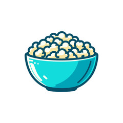 A vibrant bowl filled with fluffy popcorn, set against a minimalistic white background, ideal for snack-themed visuals