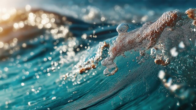 水面をきらめきながら流れる波と飛沫 | Flowing wave and splashes shimmering on the water surfaceあ
