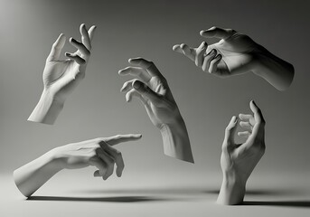 Artistic study of plaster cast hands in dynamic poses