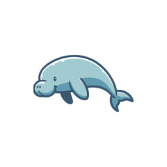 Cartoon illustration of a playful manatee swimming in a clear blue ocean, with bright sunlight filtering through