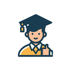 Cheerful graduate in cap and gown giving a thumbs-up, celebrating academic success