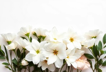 Fototapeta premium Elegant white blooms arranged on pure white backdrop, studio, delicate