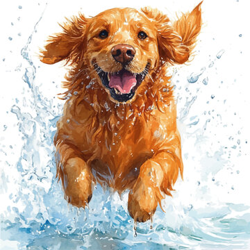recommend clip art: Dog Jumping Water Splash, watercolor clipart vector, isolated on a white background.