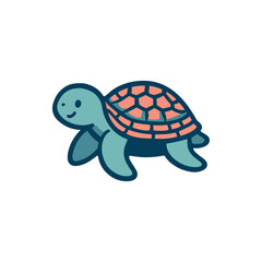 Colorful cartoon turtle swimming happily in clear blue water with vibrant coral reefs in background