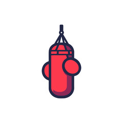 Colorful illustration of a hanging punching bag in a gym setting, emphasizing fitness and training