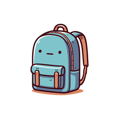 Cartoon-style backpack with a simple face, set against a plain background, ideal for children's design
