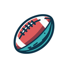 Colorful illustration of a rugby ball in motion, set against a simple white background