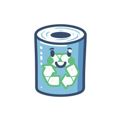 Cheerful recycling can with a smiling face, promoting sustainability in a clean environment