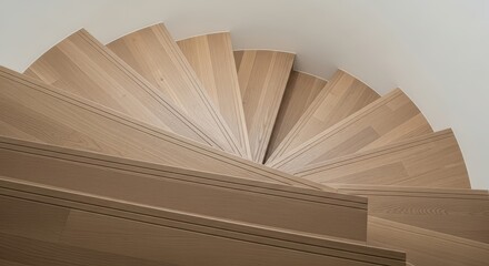 Spiral wooden staircase top view circular design minimalist architecture