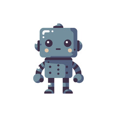 Cute cartoon robot standing upright, showcasing a friendly expression, isolated on a white background