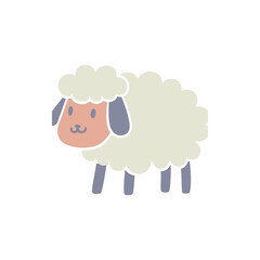 Cute cartoon sheep standing on four legs, smiling, with a simple white background