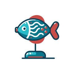 Colorful cartoon fish illustration on a stand with a vibrant background, perfect for decor