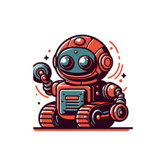 Colorful cartoon robot waving cheerfully, set against a vibrant abstract background